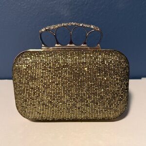 Gold Beaded Knuckle Clutch Bag